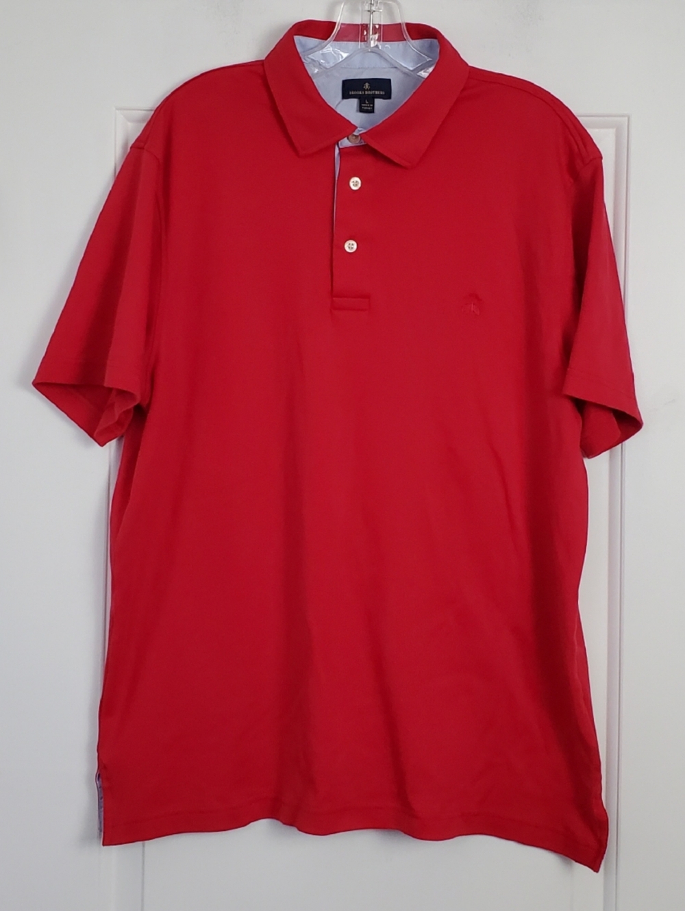 Brooks Brothers Mens Red w/ Blue Trim Cotton Polo Shirt Preppy - Size L - EUC